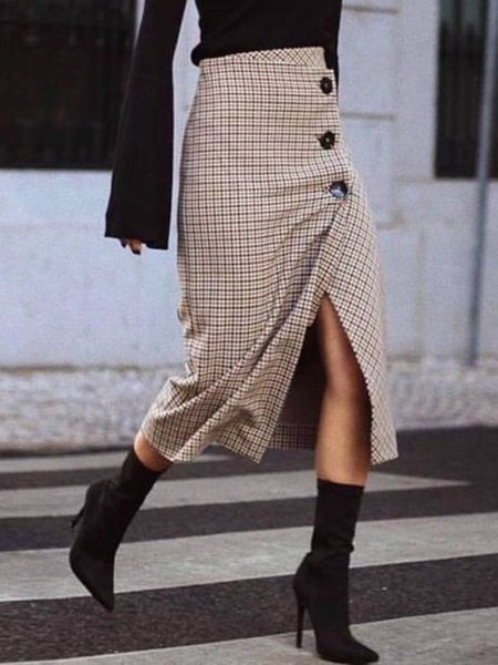 

Plaid Vintage Shift Skirts, Khaki, Midi Skirts