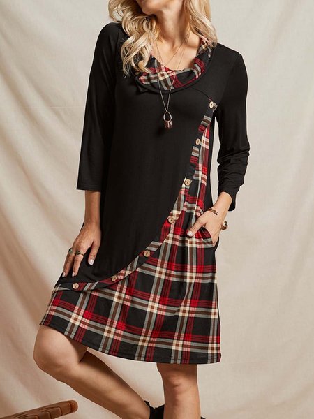 

Casual Checkered/Plaid Long Sleeve Dresses, Black, Casual Dresses
