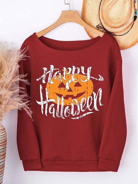 

Women Funny Happy Halloween Graphic Sweatshirt, Red, Hoodies&Sweatshirts
