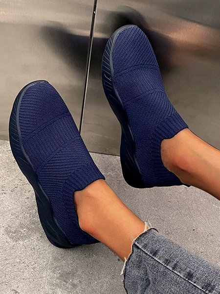 

Pure Color Simple Flying Knit Sneakers, Purplish blue, Athletic & Casual Shoes