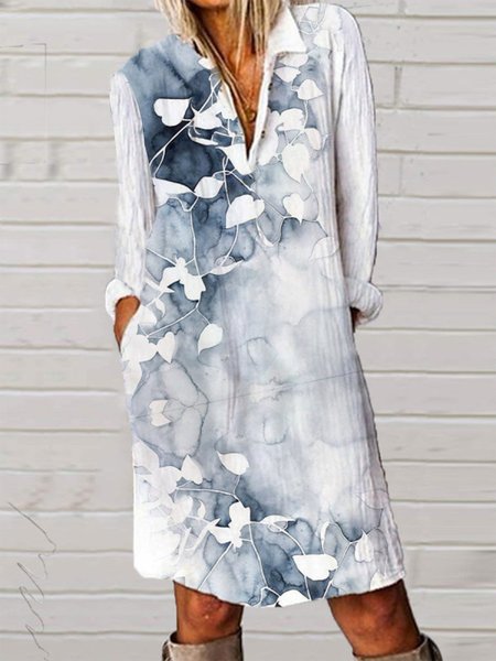 

Buttoned Shift Holiday Long Sleeve Dresses, Blue, Tie dye dress