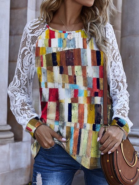 

Statement Long Sleeve Paneled Tops, As picture, Blouses & Shirts