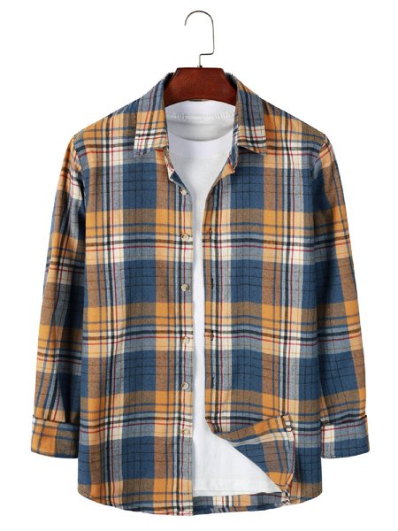

Colletto a Camicia a quadri Top, Giallo, Men's Top