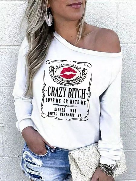 

Casual Slogen Long Sleeve Shirts & Tops, White, Tees & T-shirts
