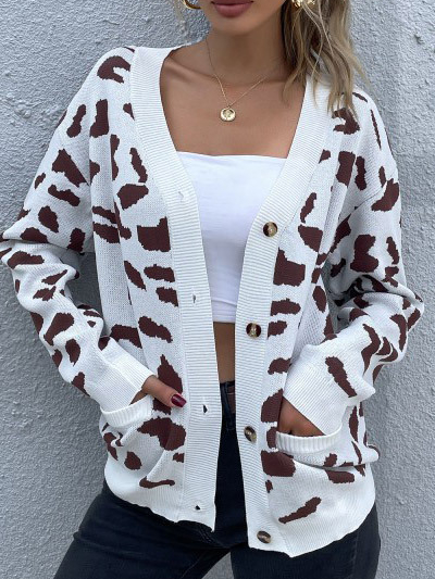 

Long Sleeve Knitted V Neck Outerwear, Khaki, Cardigans