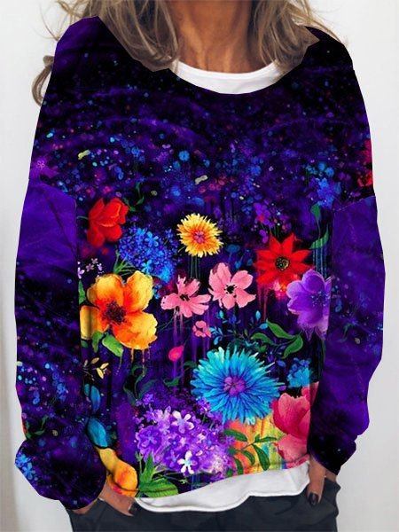 

Holiday Floral Long Sleeve T-shirt, Blue, T-Shirts
