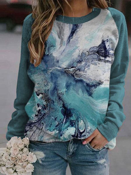 

Long Sleeve Crew Neck Shift Sea Sweatshirt, Cyan, Sweatshirts & Hoodies