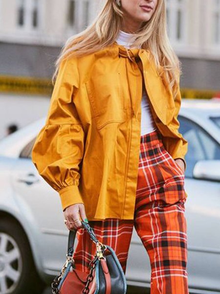 

Vintage Plain Pockets Long Sleeve Blazer, Yellow, Blazers