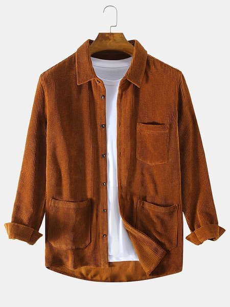

Corduroy Shirt Collar Shirts & Tops, As picture, Shirt