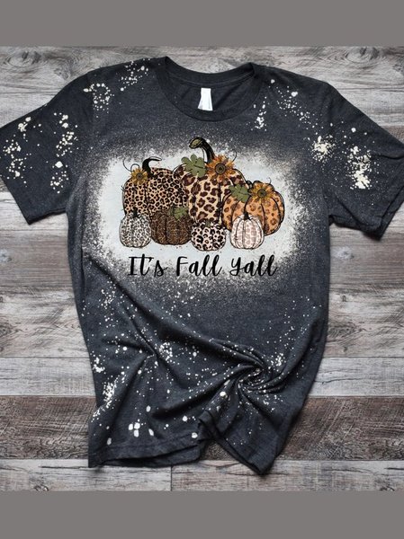

It's fall yall.Printed round neck short-sleeved polyester cotton T-shirt, As picture, T-shirts