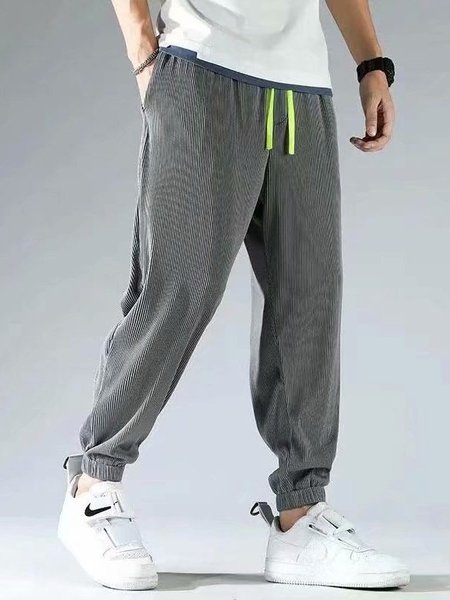 

Striped Simple Drawstring Pants, Deep gray, Men's pants