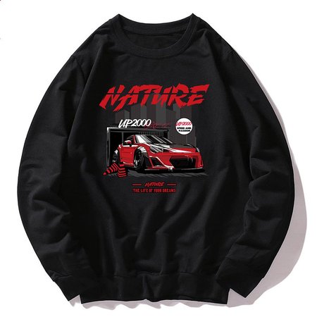 

Fashion casual men's printed round neck sweater, Black, Hoodies&Sweatshirts