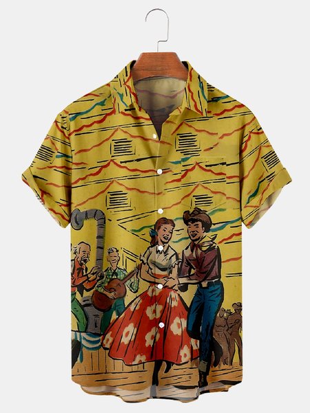 

Shirt Collar Figure Vintage Shirts, Yellow, Long Sleeve Floral Shirts