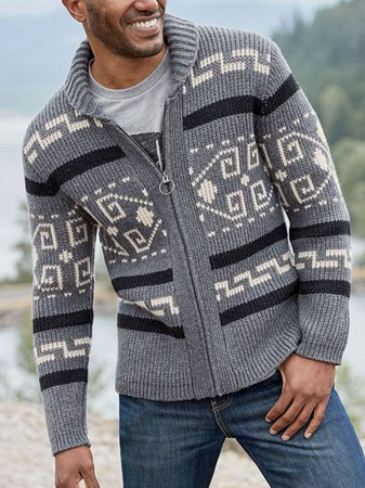 

Shawl Neck Casual Wool Cardigan Outerwear, Gray, Men's Sweater
