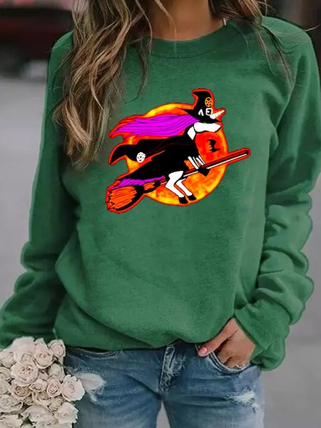 

Unicorn Witch Riding Broom Moon And Bat Halloween Women's Long Sleeve Sweatshirt, Green, Hoodies&Sweatshirts