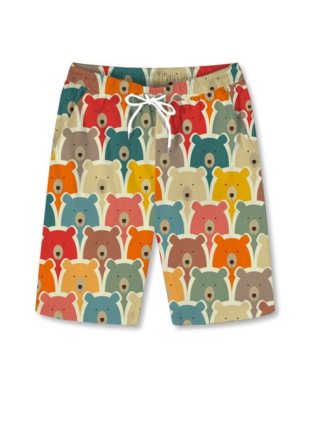 

Bear Print Men's Shorts Pants, As picture, Shorts