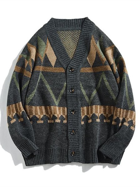 

Geometric Vintage Cardigan Outerwear, Gray, Jackets & Coats