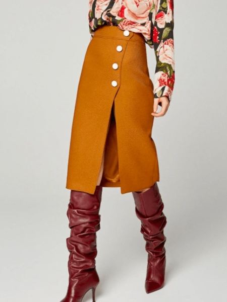 

Work Fall Winter A-Line Elegant Simple Daily Formal Skirts, Brown, Midi Skirts