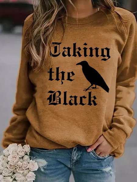 

Taking The Black Bird Cotton-Blend Casual Long Sleeve Sweatshirt, Yellow, Hoodies&Sweatshirts