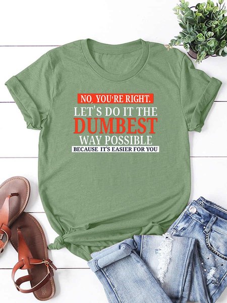 

Fun Printed Round Neck Short Sleeve Cotton Ladies T-shirt, Army green, T-shirts