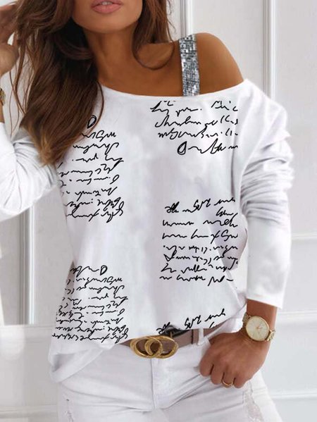

Manica lunga Läß lettera Stampare carmen Camicie & Camicette &Camicie, Bianco, T-Shirts