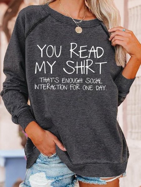 

Humorous and funny text printed round neck long-sleeved polyester cotton sweatshirt, Gray, Hoodies&Sweatshirts
