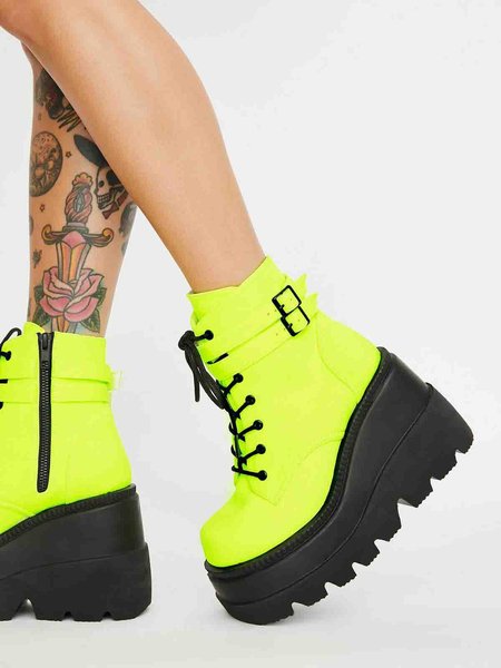 

Green Lace-up Punk Platform Wedge Ankle Boots, Boots