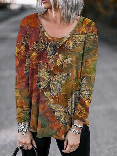 

Vintage Stampato Maniche Lunghe Top, Multicolore, Blouses & Shirts