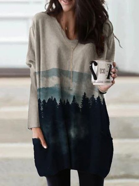 

Floral-Print Leaves Long Sleeve Casual Shirts & Tops, Apricot, Shirts & Blouses