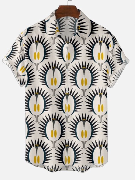 

Bird Shirt Collar Shirts, White, Short Sleeves Shirts
