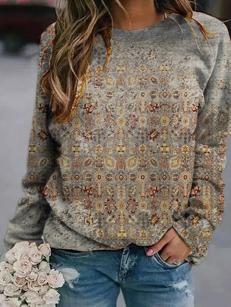 

Tribal Printed Casual Long Sleeve Women Sweatshirt, As picture, Hoodies&Sweatshirts