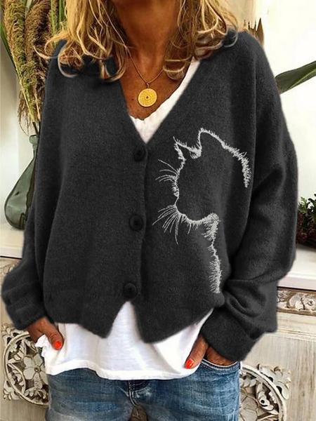 

Acrylic Long Sleeve Animal Casual Outerwear, Black, Cardigans