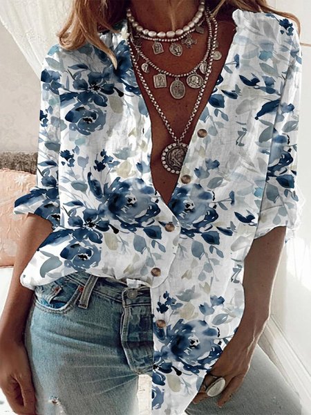 

V Neck Casual Shirt & Top, White, Blouses & Shirts