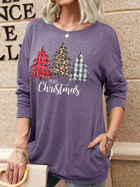 

Christmas Crew Neck Casual Long Sleeve Shirts & Tops, Purple, Hoodies&Sweatshirts