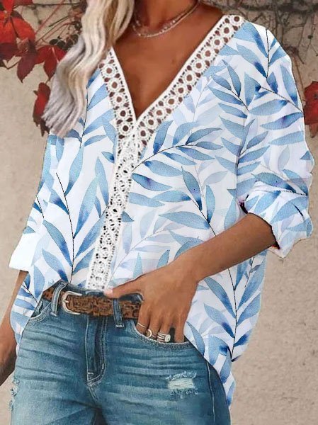 

Long Sleeve Printed Casual Leaves Shirts & Tops, White, Shirts & Blouses