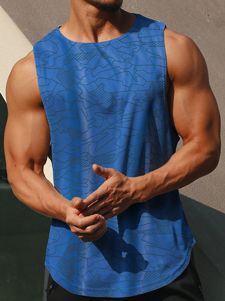 

Crew Neck Cotton-Blend Tanks, Blue, T-shirt