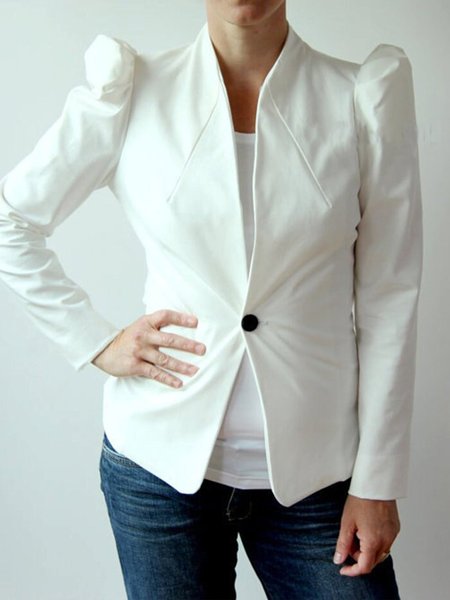 

Long Sleeve Plain Stand Collar Vintage Blazer, White, Blazers