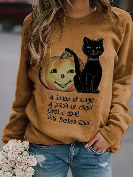 

A Touch Of Magic A Pinch Of Fright Cast A Spell This Festive Night Long Sleeve Casual Crew Neck Sweatshirt, Yellow, Hoodies&Sweatshirts