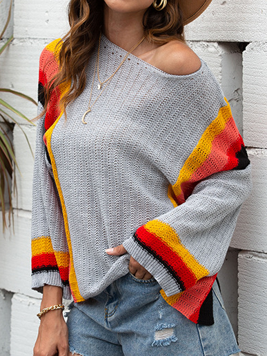 

Knitted Stripes Crew Neck Long Sleeve Sweater, Light gray, Sweaters & Cardigans