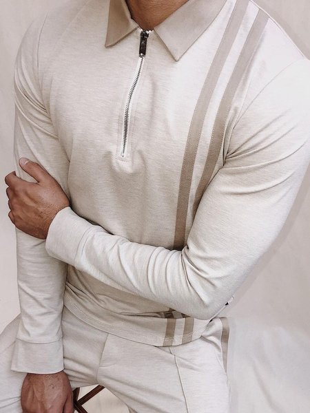 

Shirt Collar Casual Shirts & Tops, Gray-white, Men's basic shirt