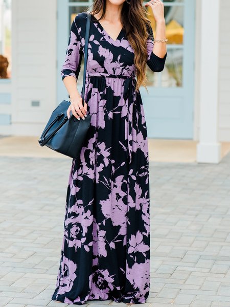 

Casual Holiday 3/4 Sleeve Black Floral-Print Maxi Dresses, Floral Dresses