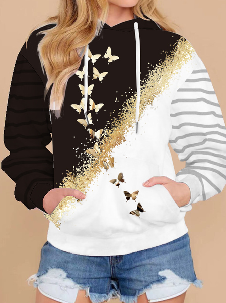 

Stripes Long Sleeve Hoodie Sweatshirt, Black, Hoodies & Sweatshirts