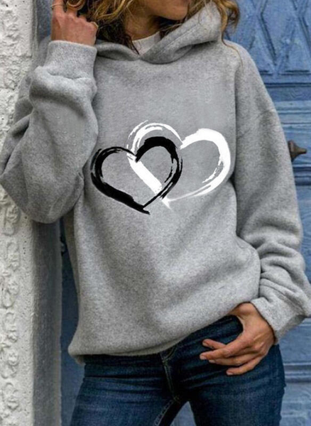 

LOVE Printed Long Sleeve Cotton-Blend Hoodie Shift Sweatshirt, Gray, Sweatshirts & Hoodies