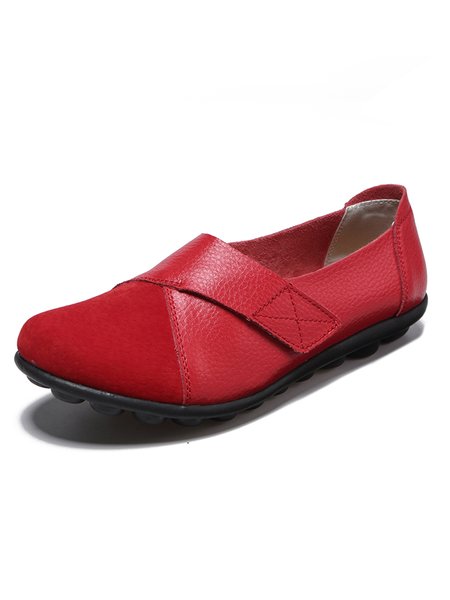 

Cowhide Stitching Velcro Casual Shoes, Red, Flats & Loafers