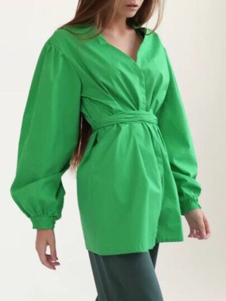 

Plain Long Sleeve Polyester Cotton Shift Top, Green, Blouses and Shirts
