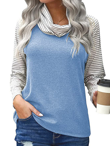 

Striped Casual Cotton Shirts & Tops, Blue, Long sleeve tops