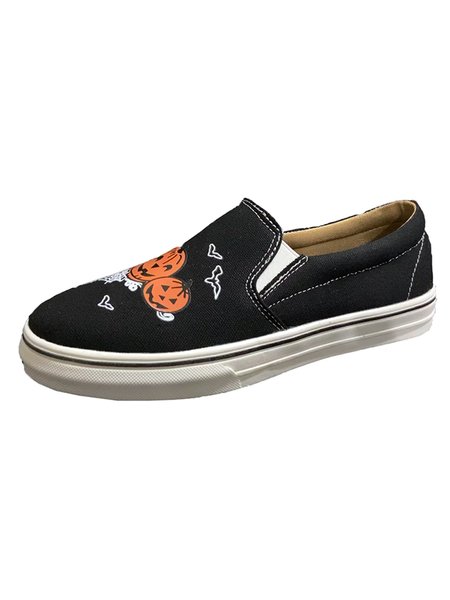

Halloween Pumpkin Monster Print Casual Canvas Shoes, As picture, Flats & Loafers