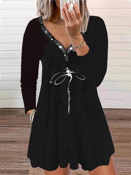 

Läßig libellula manica lunga Stampare Abiti, Nero, Mini Dresses