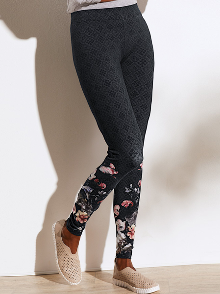 

Cotton-Blend Floral Pants, Deep gray, leggings