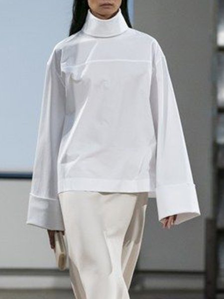 

Shift Long Sleeve Vintage Plain Top, White, Blouses and Shirts